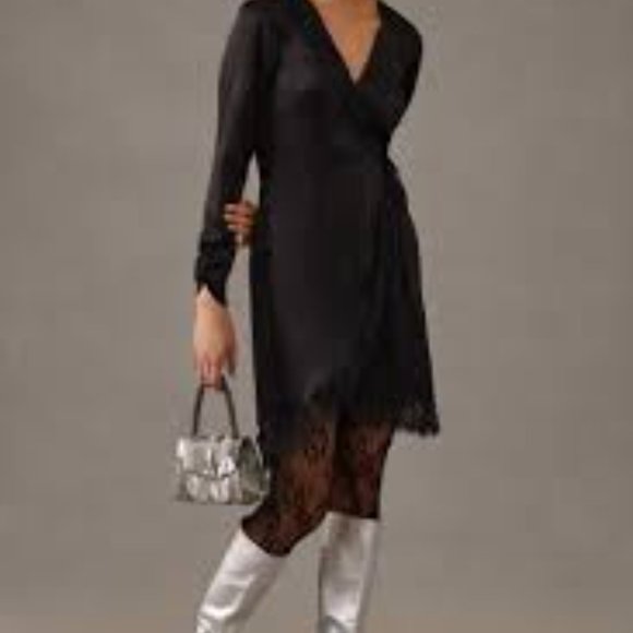 By Anthropologie Lace-Trimmed Wrap Dress, NWT, Size XXS - Picture 11 of 12